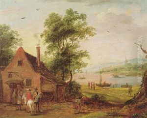 Landschaft Mit Zwei Reitern Vor Einem Gasthaus by Theobald Michau