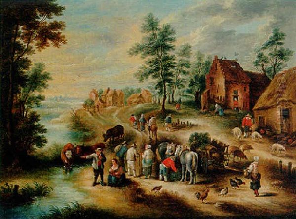Peasnts By A Stream Near A Hamlet - view 1