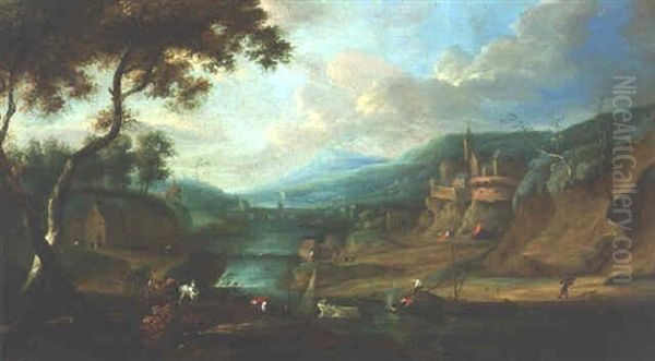 A River Landscape With Peasants By A Moored Ferry - view 1