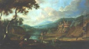 A River Landscape With Peasants By A Moored Ferry