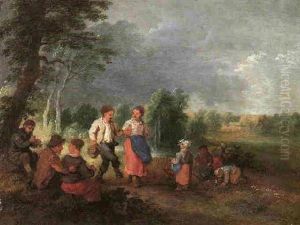 A Rural Landscape With A Couple Dancing On A Path, Figures Picking Flowers Beyond A Rural Landscape With A Couple Dancing On A Path, Figures Picking Flowers Beyond