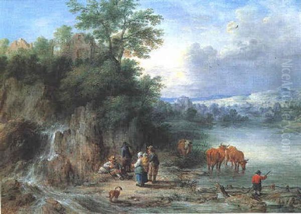 Le Repos Des Bergers Pres D'une Cascade Dans La Campagne Flamande - view 1