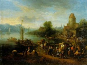 A Village On An Estuary With Fishermen Unloading Their Catch