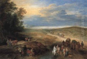 An Extensive Landscape With Horsemen And Travellers On A Track An Extensive Landscape With Horsemen And Travellers On A Track
