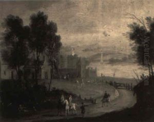 Elegant Figures And A Beggar On The Road To Town by Theobald Michau