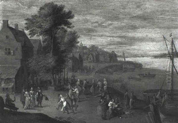 Elegant Figures Outside An Inn - view 1