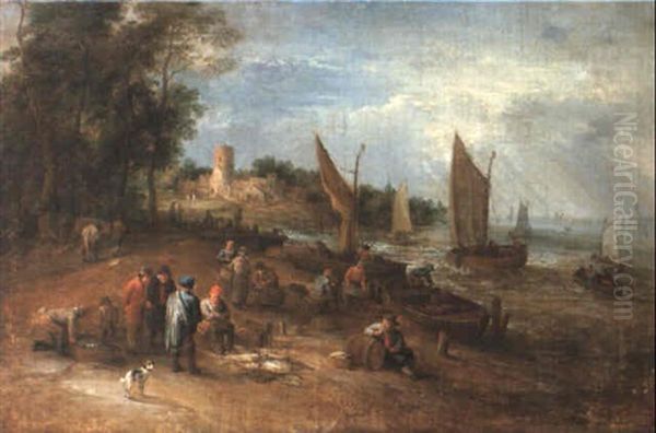Fisherfolk On A Bank In An Estuary - view 1