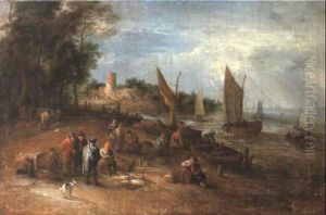 Fisherfolk On A Bank In An Estuary by Theobald Michau