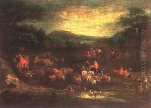 Troupeau S'abreuvant Aux Abords De La Ferme - view 1