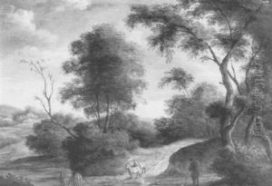 A Goatherder And His Animals Crossing A Ford  Peasants On A Hillside With Cattle An Extensive Landscape...