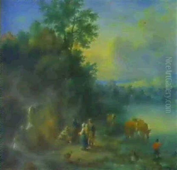 A Landscape With Peasants And Cattle By A River - view 1