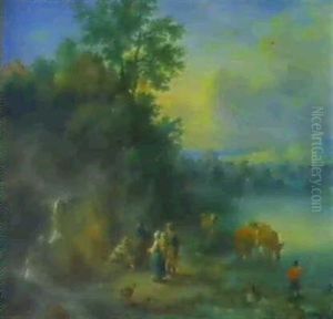 A Landscape With Peasants And Cattle By A River