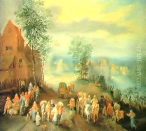 Travellers On A Country Path Before A Village by Theobald Michau