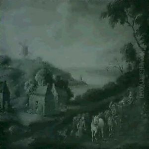 A Mountainous River Landscape With Travellers On A Path by Theobald Michau