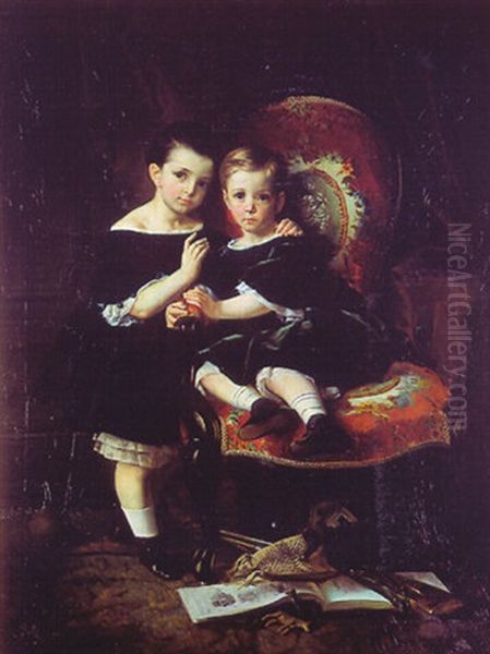 Portrait De Deux Enfants Dans Un Interieur - view 1