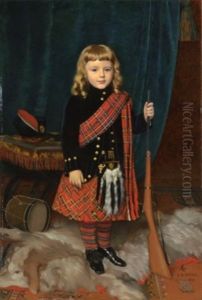 Portrait Of A Young Boy, Full-length, Wearing Highland Dress by Charles Henri Hilaire Michel