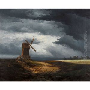 Abendlandschaft Mit Windmuhle Abendlandschaft Mit Windmuhle