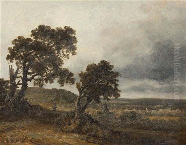 Landschaft Mit Wanderer Bei Aufziehendem Gewitter - view 1