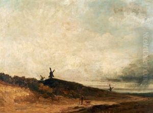 Paysage Aux Moulins Et Paysan by Georges Michel