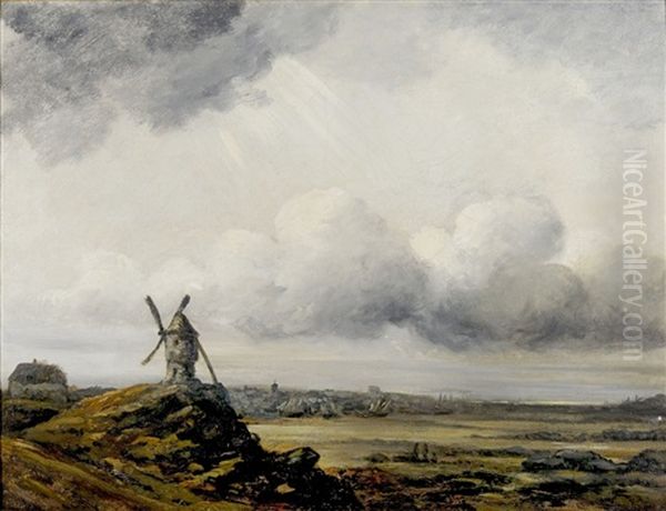 Paysage Au Ciel Orageux Et Moulin - view 1