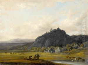 Weite Landschaft Mit Bauerndorf Und Staffage