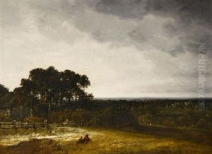 Weite Baumbestandene Landschaft Mit Personen Am Waldrand by Georges Michel