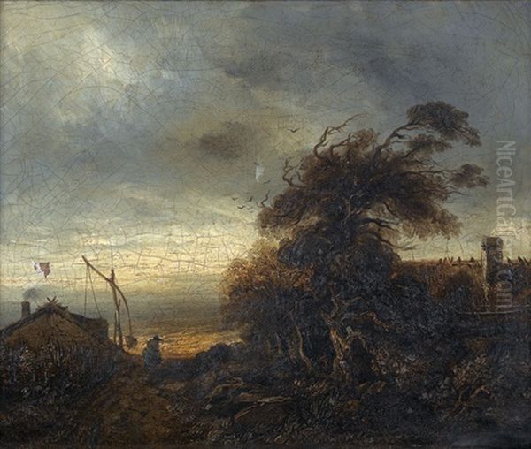 Sturmische Landschaft Mit Hausern Und Bauerin - view 1