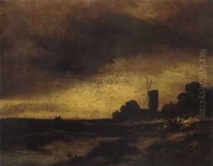 Abendliche Montmartrelandschaft Mit Heimkehrendem Bauerngefahrt Und Windmuhle Abendliche Montmartrelandschaft Mit Heimkehrendem Bauerngefahrt Und Windmuhle