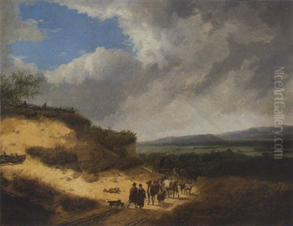Fuhrwerk, Wanderer Und Vieh Auf Der Landstrase - view 1