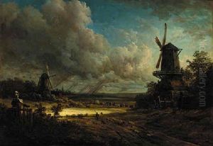 Windmills In A Stormy Landscape