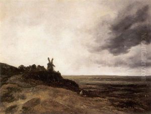 Paysage Au Moulin Avec Un Garcon Et Son Chien Paysage Au Moulin Avec Un Garcon Et Son Chien