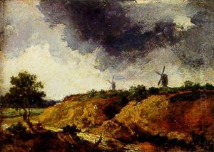 Sentier Dans Un Paysage Avec Moulins by Georges Michel