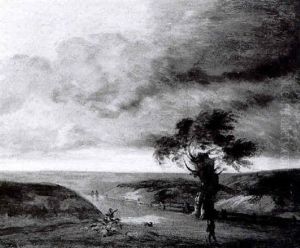 Paysage Anime D'un Berger Avec Son Troupeau by Georges Michel