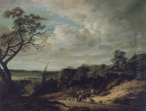 Travellers In An Extensive Rocky Landscape by Georges Michel