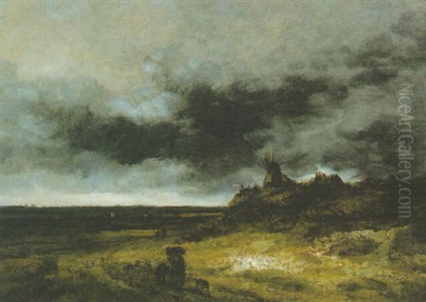 Figures Passing By A Mill - view 1