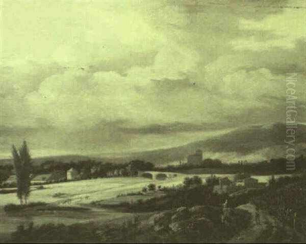 Landscape With Figures On A Track Near A River By A Vineyard - view 1