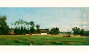 Paturage Derriere Le Village by Leon Auguste Michelez
