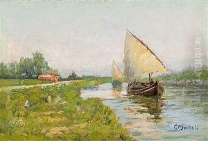 Barconi Lungo Il Canale by Guglielmo Micheli