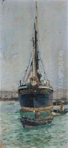 Barche Nel Porto Di Livorno by Guglielmo Micheli