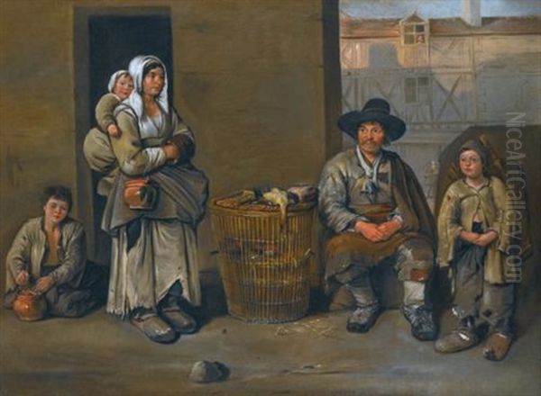 A Street Scene With A Poultry Seller And His Family - view 1