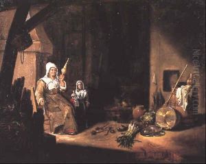 Paysanne Et Fillette Dans Un Interieur by Jean Michelin