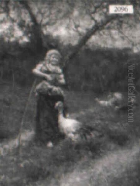 Girl With Turkeys In A Landscape - view 1