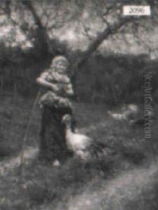 Girl With Turkeys In A Landscape
