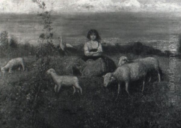 Young Girl In Landscape With Sea At Her Back - view 1