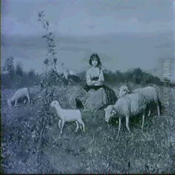 Shepherdess And Sheep At The Coast - view 1