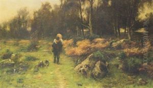 Boy Carrying A Little Girl Through A Wooded Landscape by James Coutts Michie