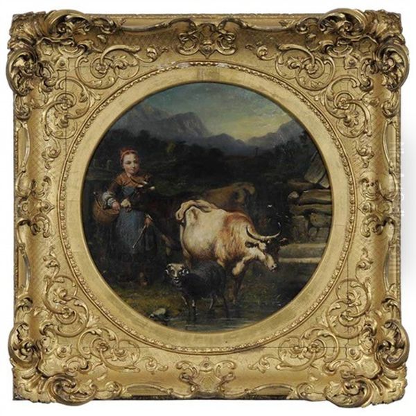 Pastoral Scene With Two Cows - view 1
