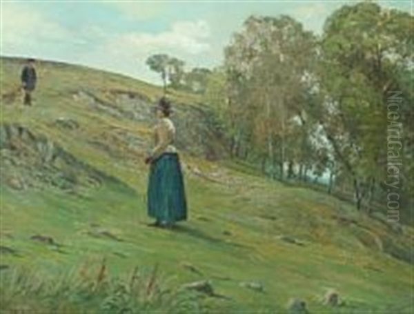 Hilly Landscape With Woman And Child - view 1