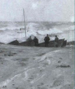 Fiskere Pa Stranden by Bernhard Middelboe