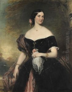 Portrait Of A Lady, Three-quarter Length, Wearing A Black Dress Trimmed With White Lace